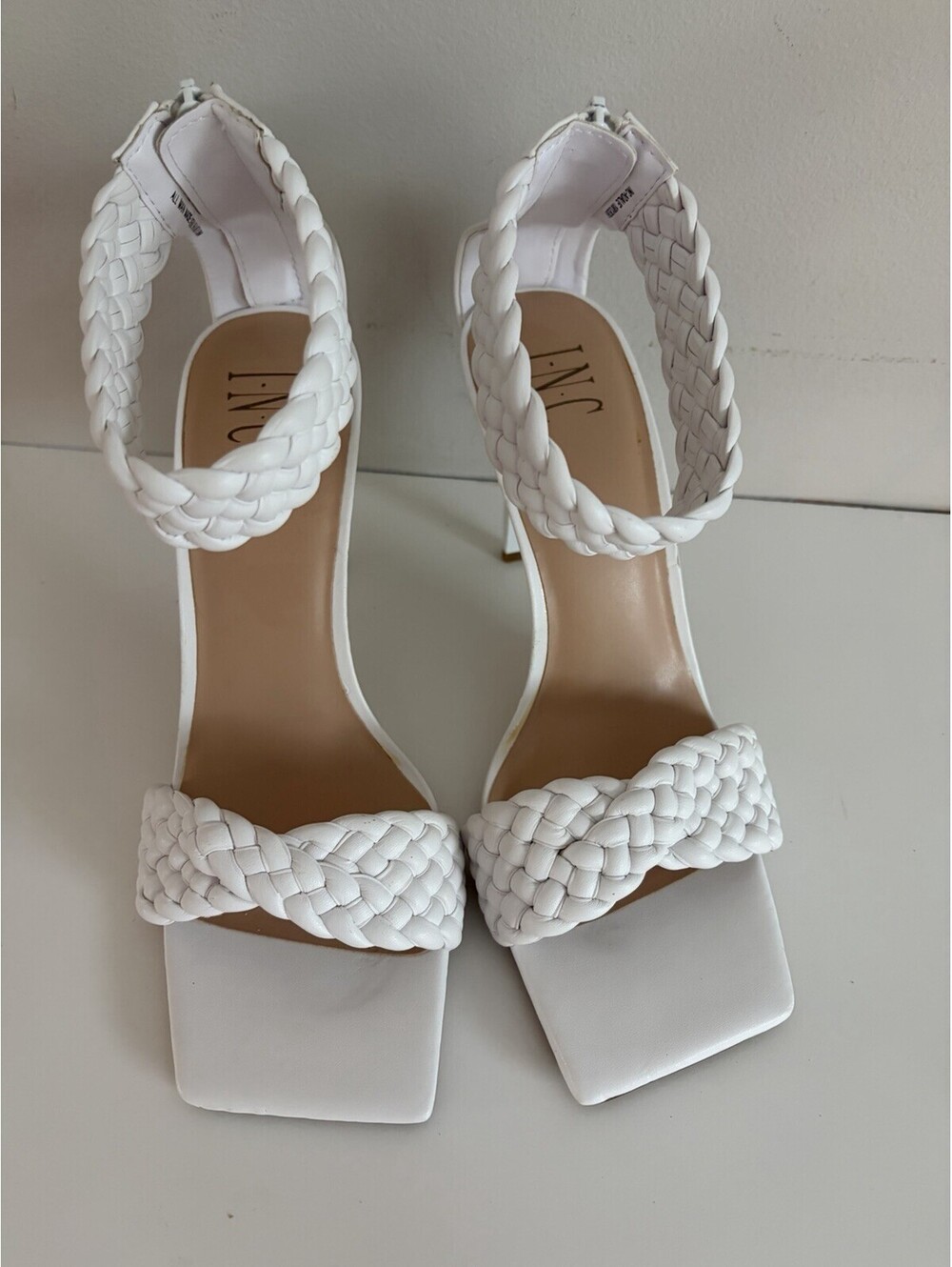 INC International Womens Adalie Braided Strappy Heels White Faux Leather 9.5M